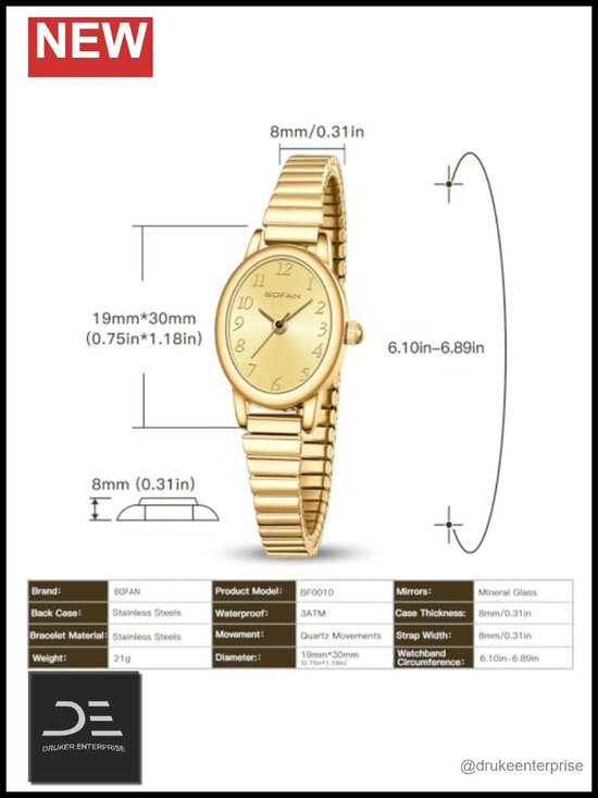 Small Gold Watch for Women Quartz Stainless Steel Expansion Band Waterproof main image 3